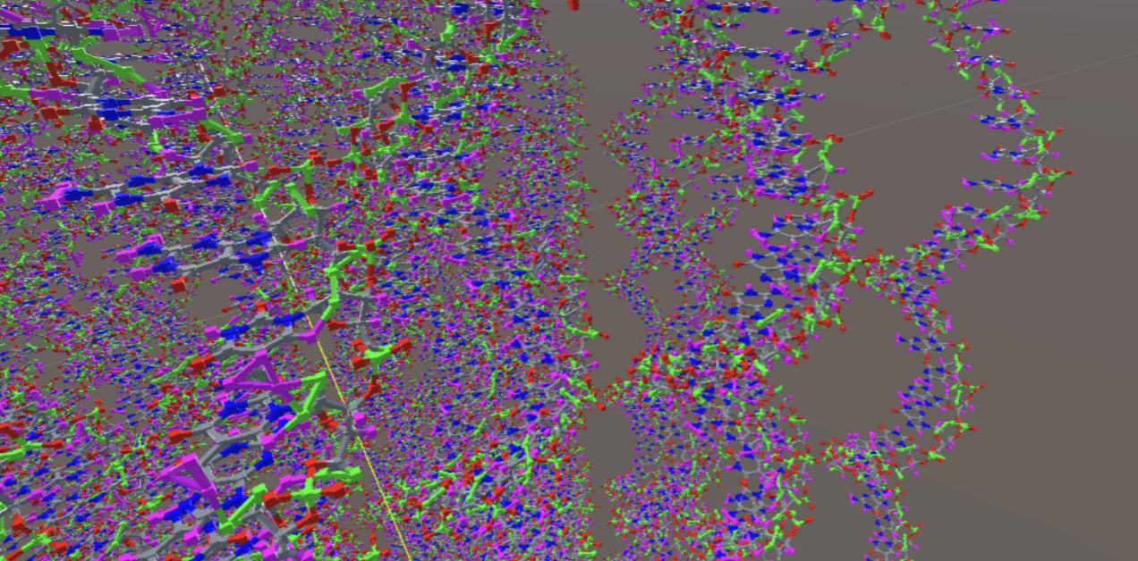 Before/after comparison: students studying 2D chirality diagrams vs. students immersed in 3D helical structures, physically sorting by handedness.