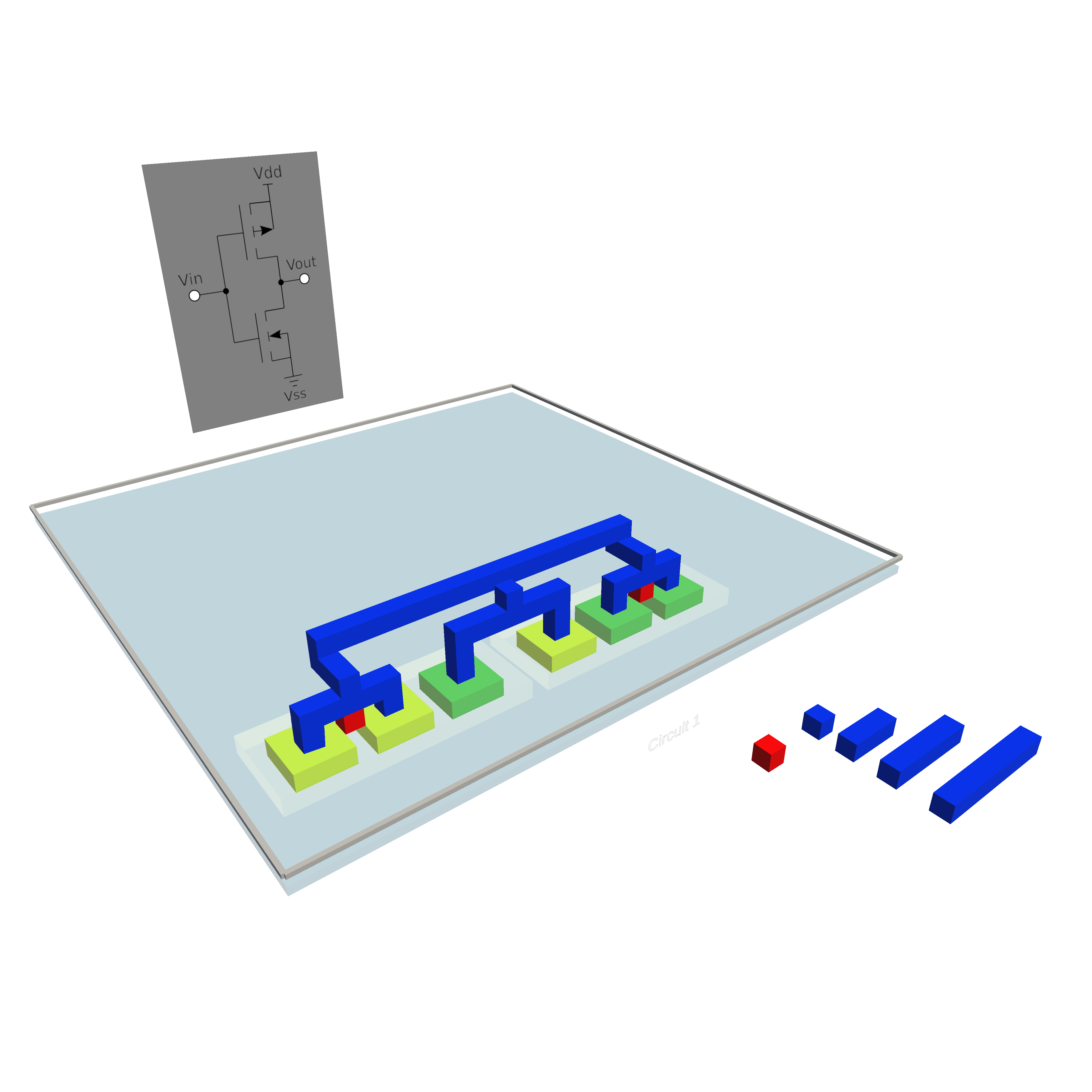 A student's hands placing semiconductor components onto a holographic silicon wafer, with a circuit map reference floating nearby.
